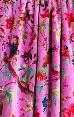 Pink velvet curtains - velvet, bird